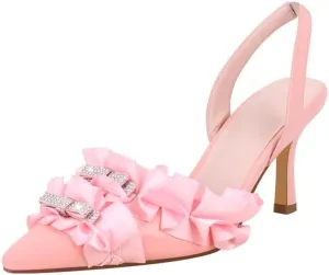 Richealnana Women's Pointed Toe Rhinestones Bowknot Slouch Slingback Mule Sandals Party Dance Wedding Pumps