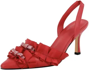 Richealnana Women's Pointed Toe Rhinestones Bowknot Slouch Slingback Mule Sandals Party Dance Wedding Pumps