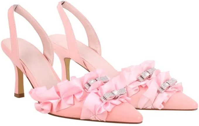 Richealnana Women's Pointed Toe Rhinestones Bowknot Slouch Slingback Mule Sandals Party Dance Wedding Pumps