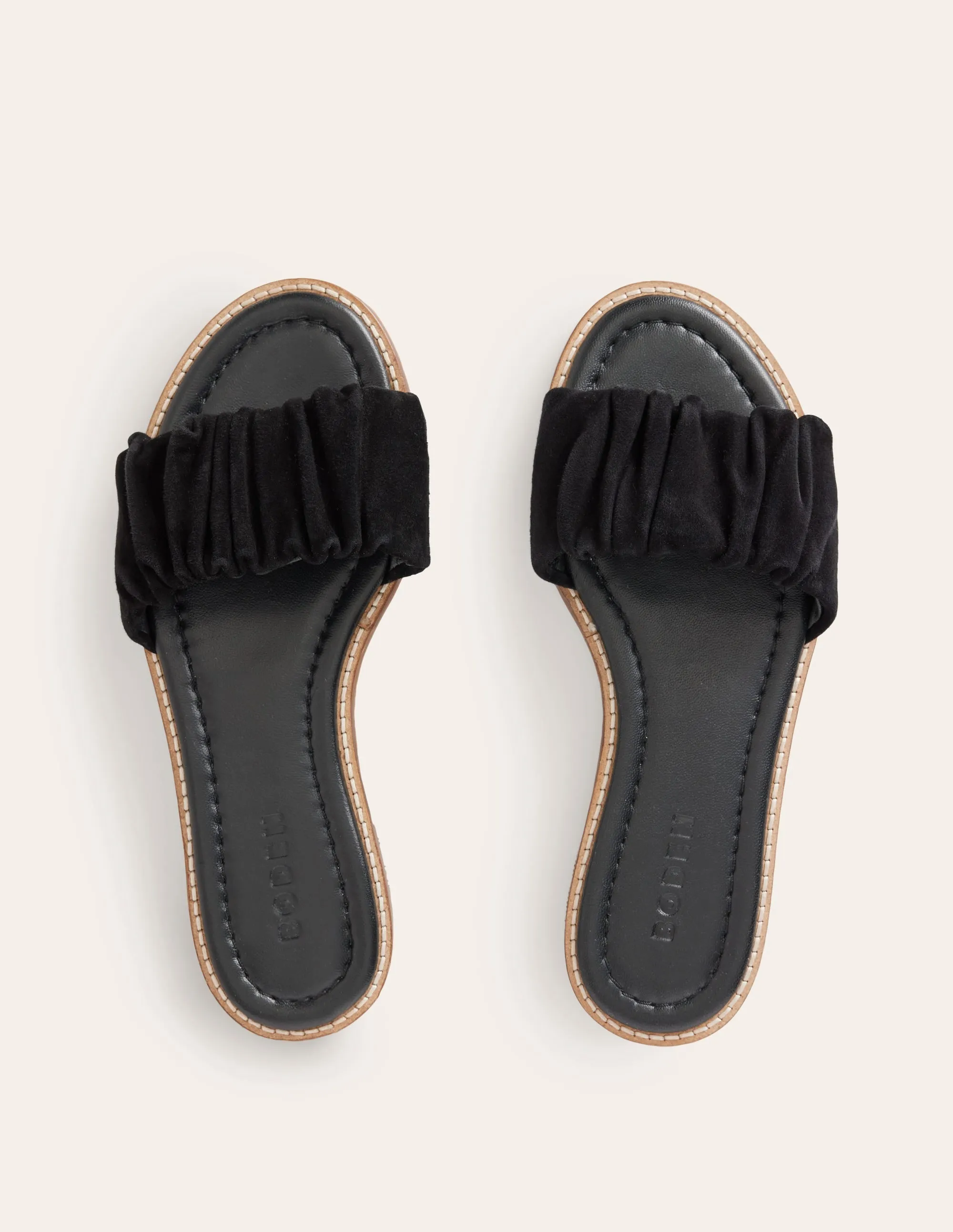 Ruched Flat Sandals-Black