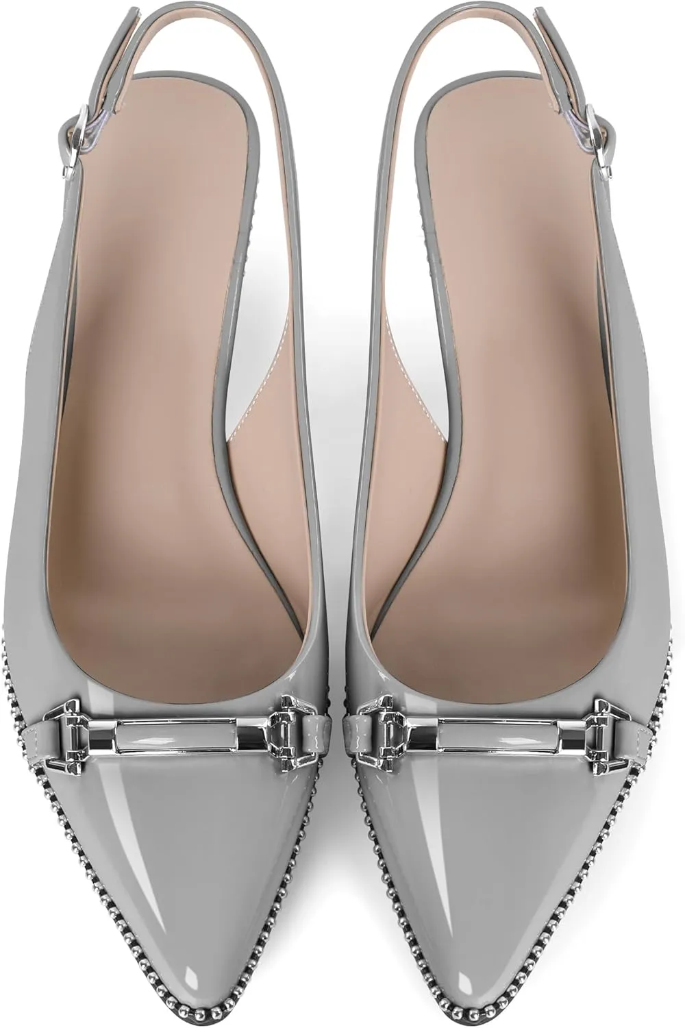 SAMMITOP Slingback Kitten Heels Low Heel Beaded Pumps Pointed Toe with Buckle Strap Heeled Sandals Wedding Party Office Dress Shoes 1.6 Inch
