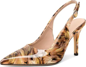 SAMMITOP Women's Pointed Toe Slingback Pumps Buckle Strap High Heels Stilettos Slip On Party Prom Dress Shoes 3.5 Inch