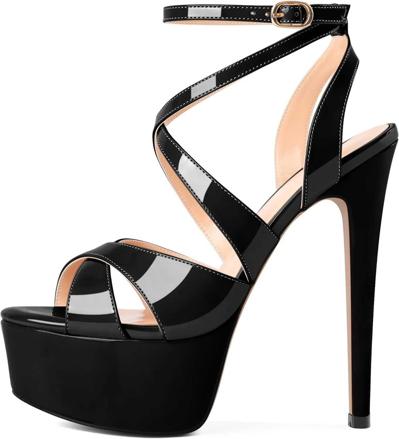 SAMMITOP Women's Strappy Platform Heels Sexy Stiletto High Heel Sandals Open Toe Ankle Strap Buckle Summer Dress Shoes for Wedding Bridal Party 6 Inch