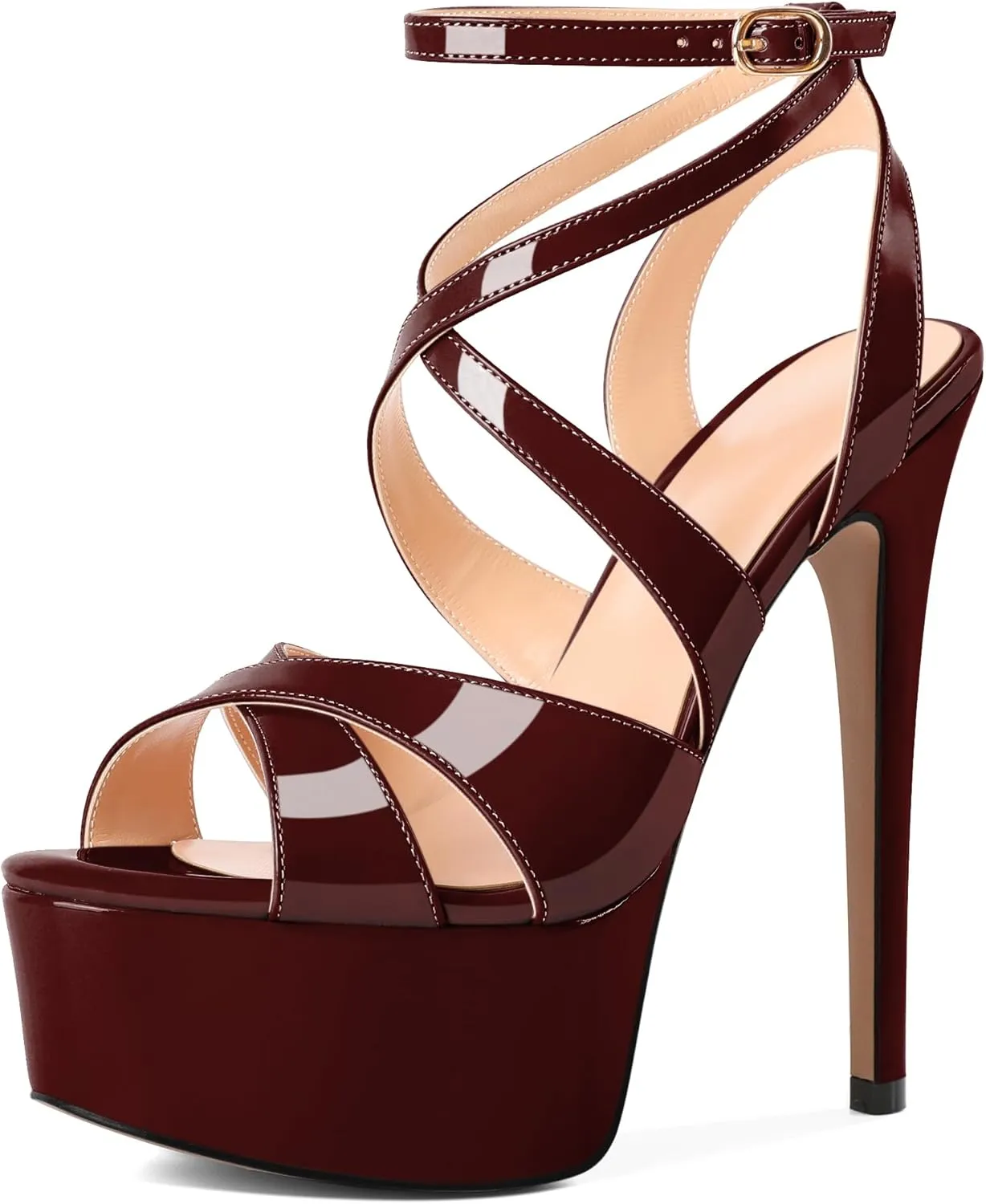SAMMITOP Women's Strappy Platform Heels Sexy Stiletto High Heel Sandals Open Toe Ankle Strap Buckle Summer Dress Shoes for Wedding Bridal Party 6 Inch