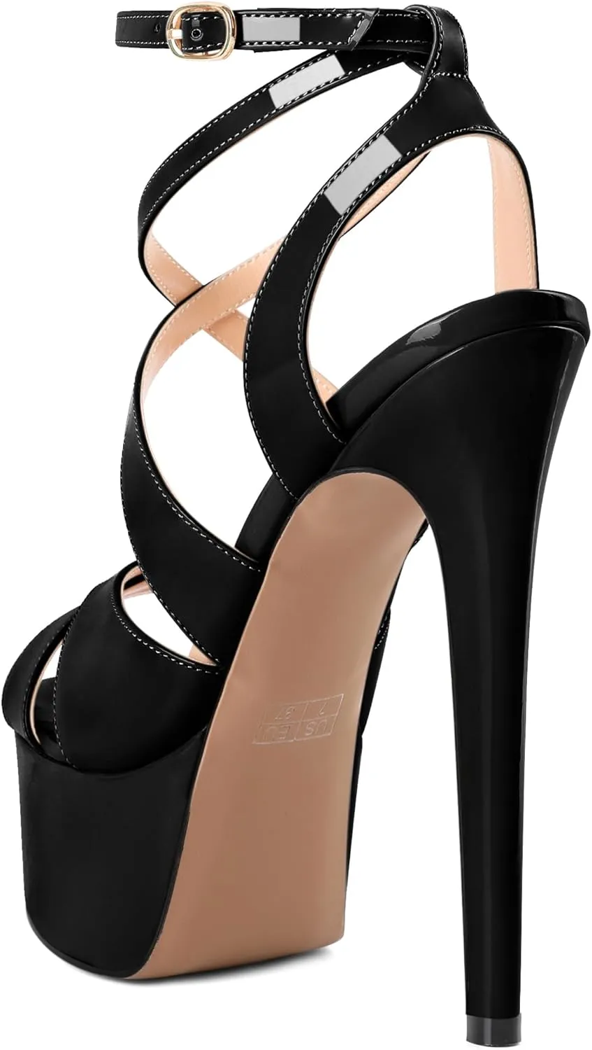 SAMMITOP Women's Strappy Platform Heels Sexy Stiletto High Heel Sandals Open Toe Ankle Strap Buckle Summer Dress Shoes for Wedding Bridal Party 6 Inch