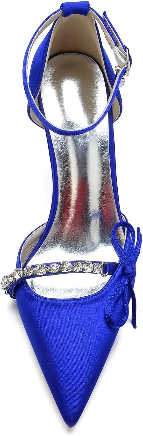 Sangeuhhlk Women's Closed Toe Stiletto High Rhinestone High Heels Wedding Bridal Dress Bow knot Shoes Ankle Strap Mid Heel Stiletto Pumps Party Shoes