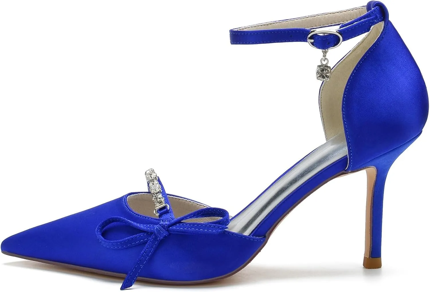 Sangeuhhlk Women's Closed Toe Stiletto High Rhinestone High Heels Wedding Bridal Dress Bow knot Shoes Ankle Strap Mid Heel Stiletto Pumps Party Shoes
