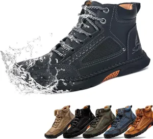 Sawbehind Men's Comfortable Handmade Leather Boots, 2025 New Sawbehind Mens Boots, Wide Toe Box Outdoor Leather Shoes, Waterproof, Arch Support