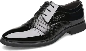 Single Season Oxford Formal Shoes for Men Lace Up Round Toe Derby Shoes Crocodile Print Vegan Leather Block Heel Rubber Sole Slip Resistant Anti-Slip Prom Very Popular Among Young People