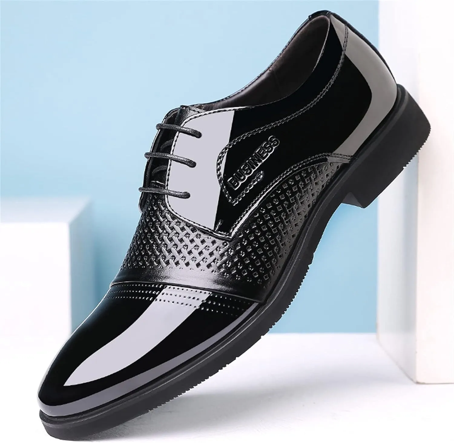 Single Season Oxford Formal Shoes for Men Lace Up Round Toe Derby Shoes Crocodile Print Vegan Leather Block Heel Rubber Sole Slip Resistant Anti-Slip Prom Very Popular Among Young People