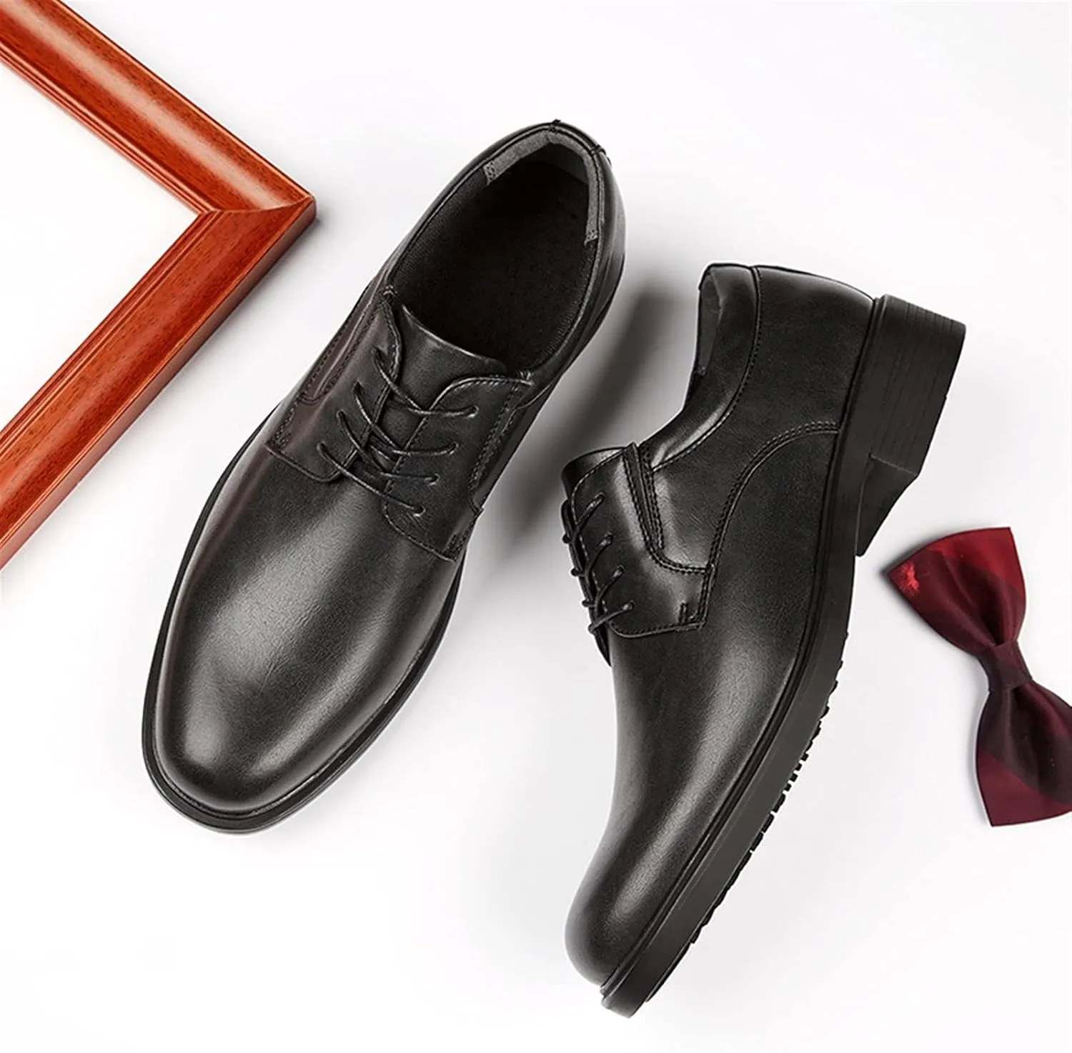 Single Season Oxford Shoes for Men Lace Up Derby Shoes Round Toe Vegan Leather Rubber Sole Anti-Slip Block Heel Resistant Non Slip Party Very Popular Among Young People