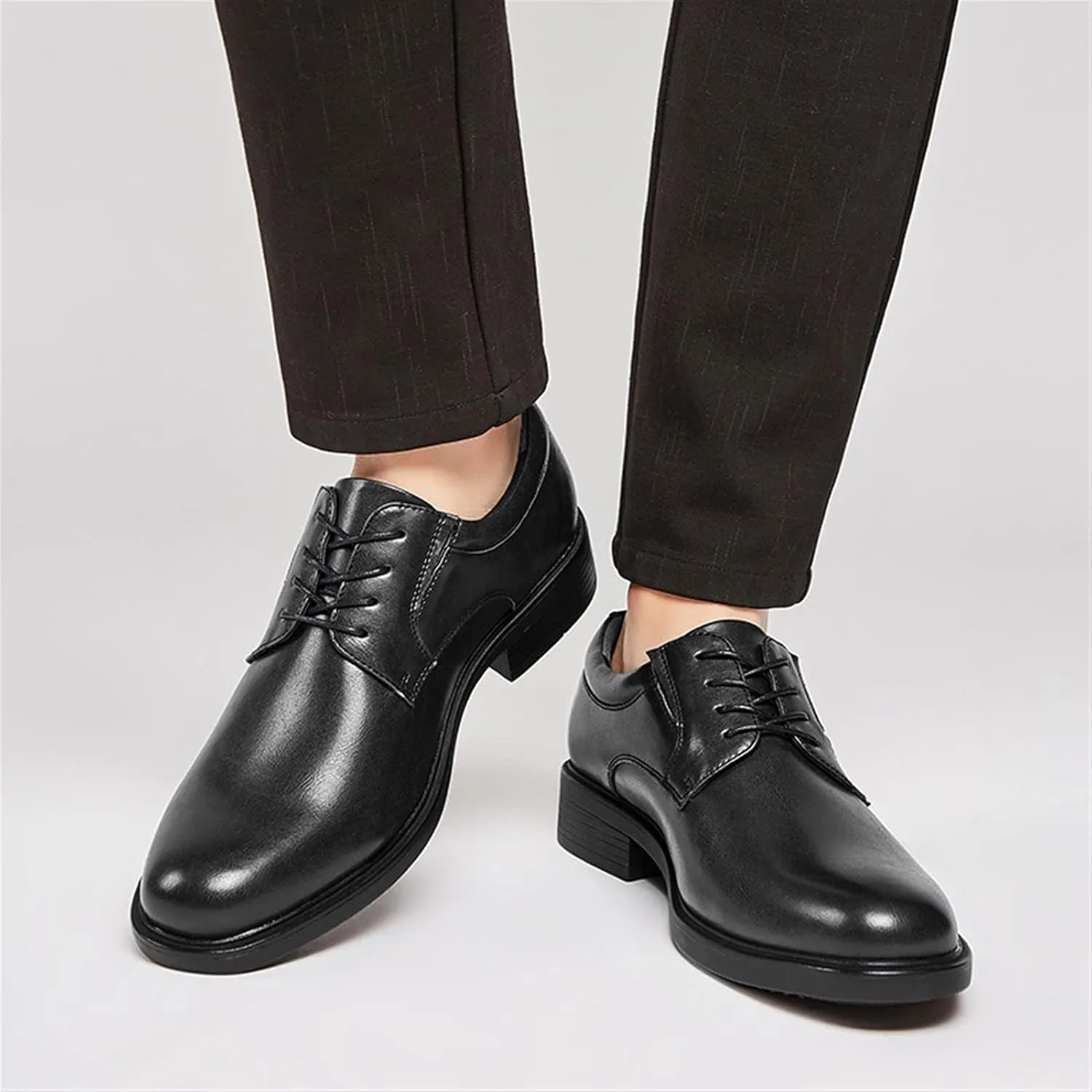 Single Season Oxford Shoes for Men Lace Up Derby Shoes Round Toe Vegan Leather Rubber Sole Anti-Slip Block Heel Resistant Non Slip Party Very Popular Among Young People