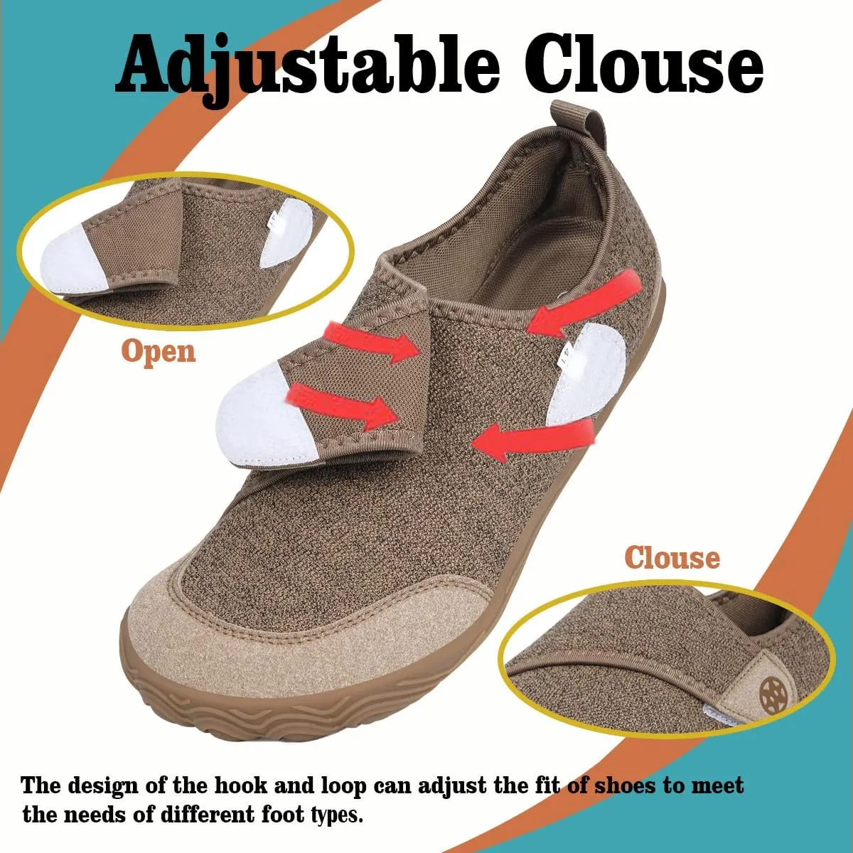 Sisttke Womens Mens Barefoot Slippers Wide Diabetic Shoes with Arch Support Orthopedic Adjustable Walking Slipper Arthritis Edema Swollen House Shoes Indoor Outdoor
