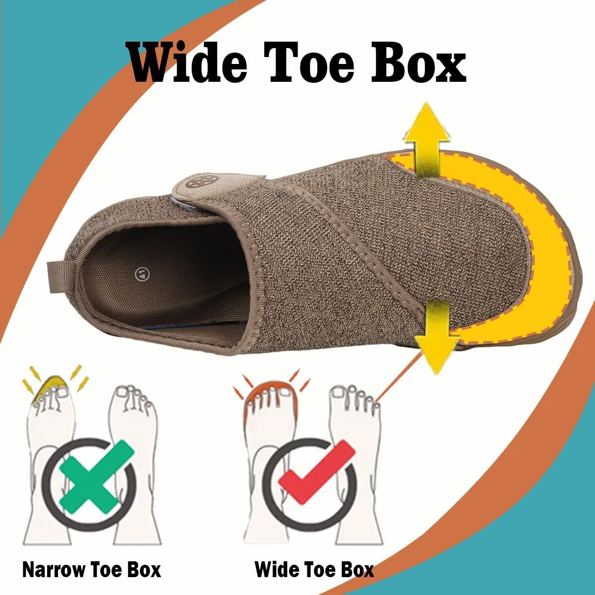 Sisttke Womens Mens Barefoot Slippers Wide Diabetic Shoes with Arch Support Orthopedic Adjustable Walking Slipper Arthritis Edema Swollen House Shoes Indoor Outdoor