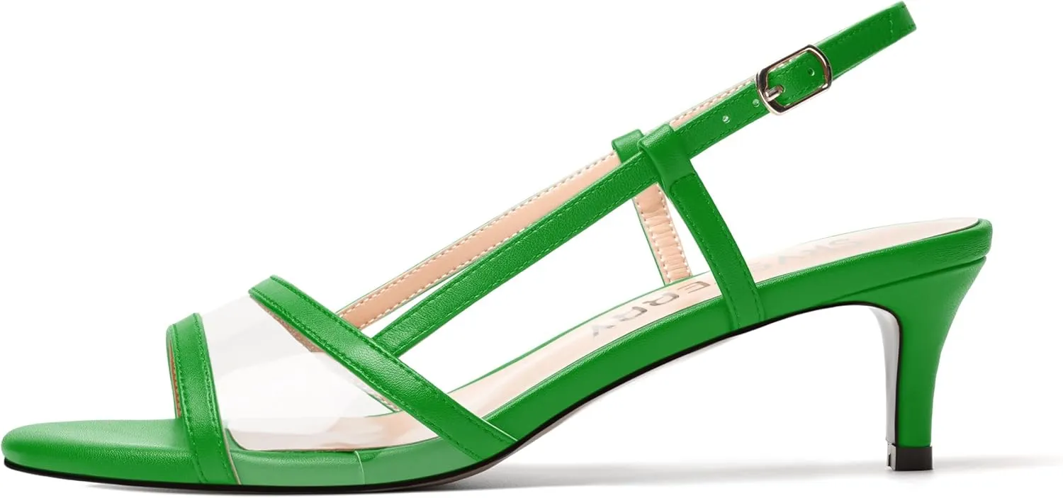SKYSTERRY Womens Casual Dating Buckle Open Toe Slingback Matte Kitten Low Heel Heeled Sandals 2 Inch