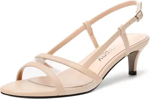 SKYSTERRY Womens Casual Dating Buckle Open Toe Slingback Matte Kitten Low Heel Heeled Sandals 2 Inch