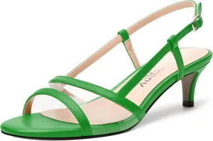 SKYSTERRY Womens Casual Dating Buckle Open Toe Slingback Matte Kitten Low Heel Heeled Sandals 2 Inch