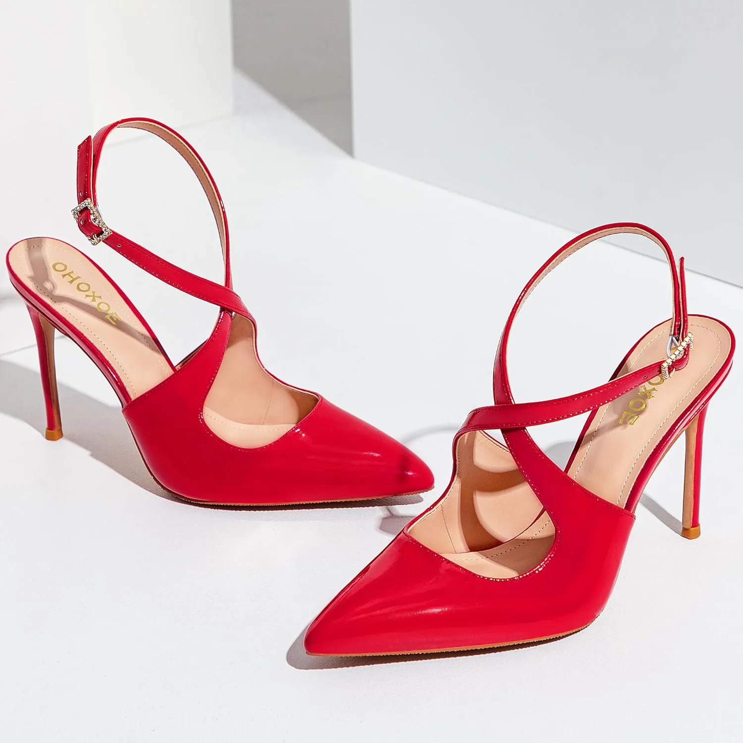 Slingback Heels for Women Pointed Closed Toe Stiletto Pumps Cross Strap Kitten Heels Wedding Party Dress Sandals Shoes