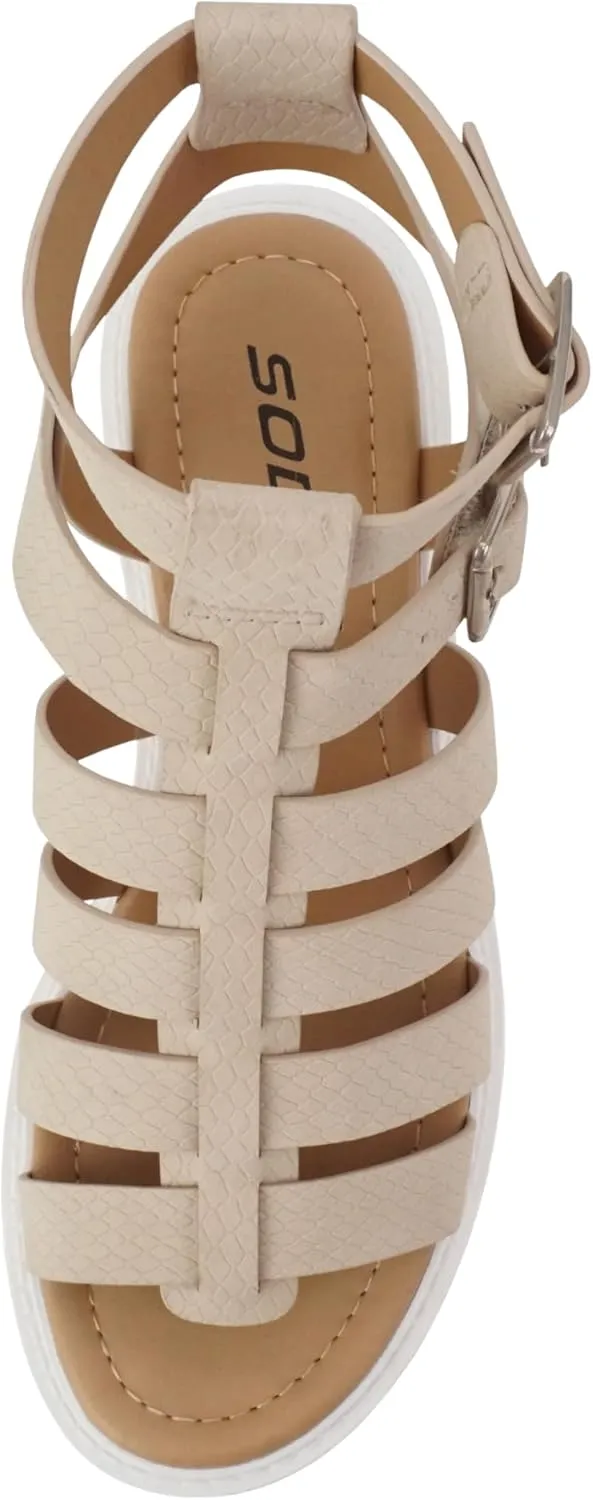 Soda Rebirth ~ Women Open Toe Fisherman Multi Strap Buckle Lug Sole Low Block Heeled Sandals