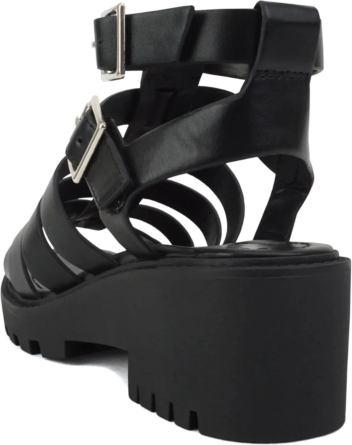 Soda Rebirth ~ Women Open Toe Fisherman Multi Strap Buckle Lug Sole Low Block Heeled Sandals