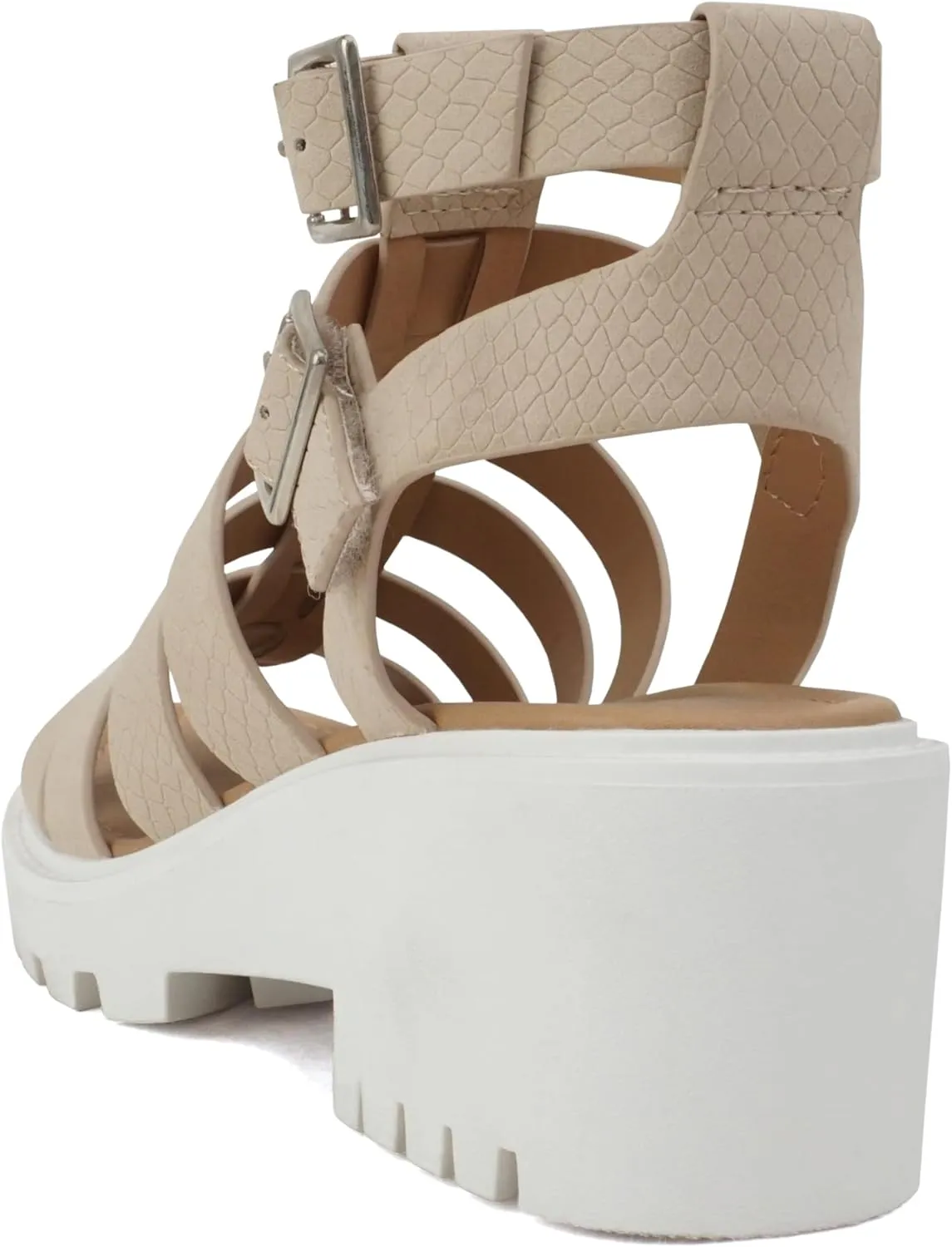 Soda Rebirth ~ Women Open Toe Fisherman Multi Strap Buckle Lug Sole Low Block Heeled Sandals