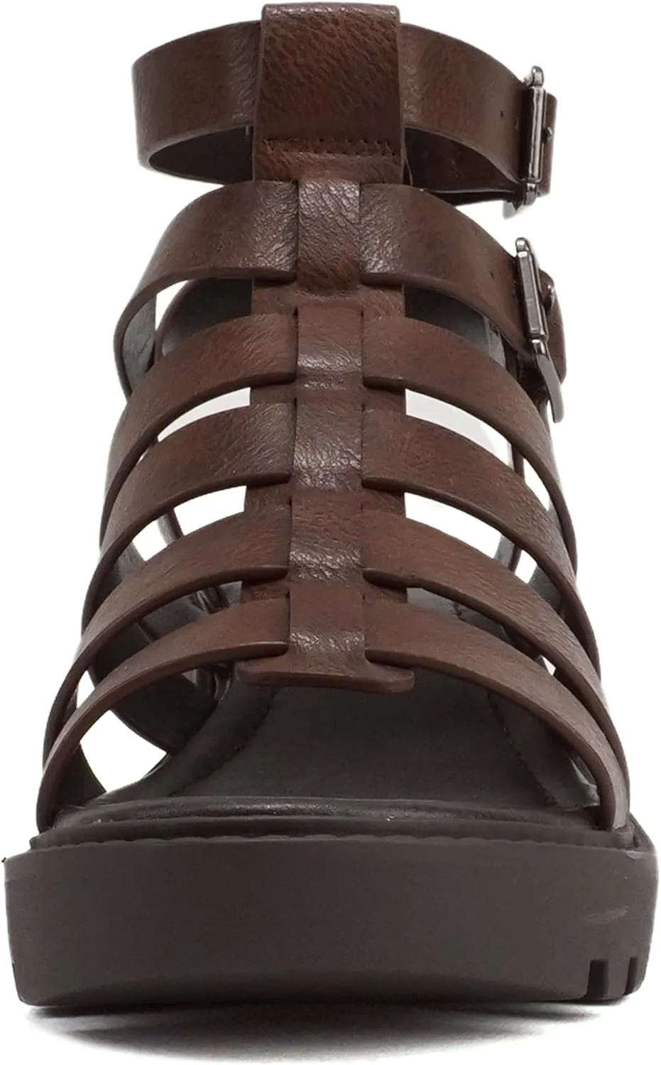 Soda Rebirth ~ Women Open Toe Fisherman Multi Strap Buckle Lug Sole Low Block Heeled Sandals