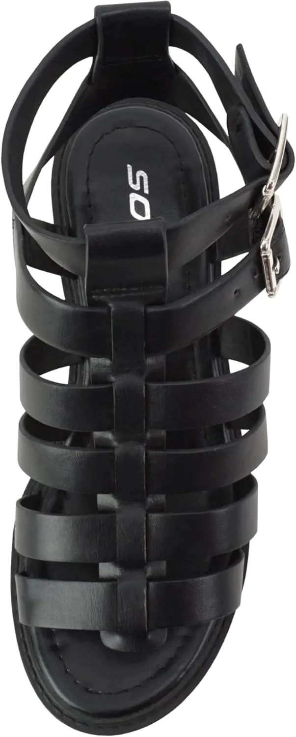 Soda Rebirth ~ Women Open Toe Fisherman Multi Strap Buckle Lug Sole Low Block Heeled Sandals