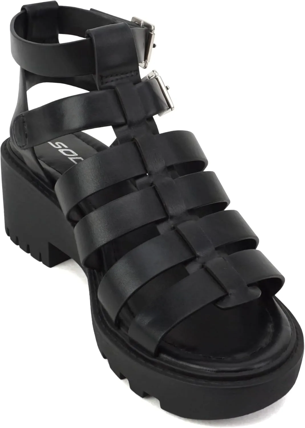 Soda Rebirth ~ Women Open Toe Fisherman Multi Strap Buckle Lug Sole Low Block Heeled Sandals