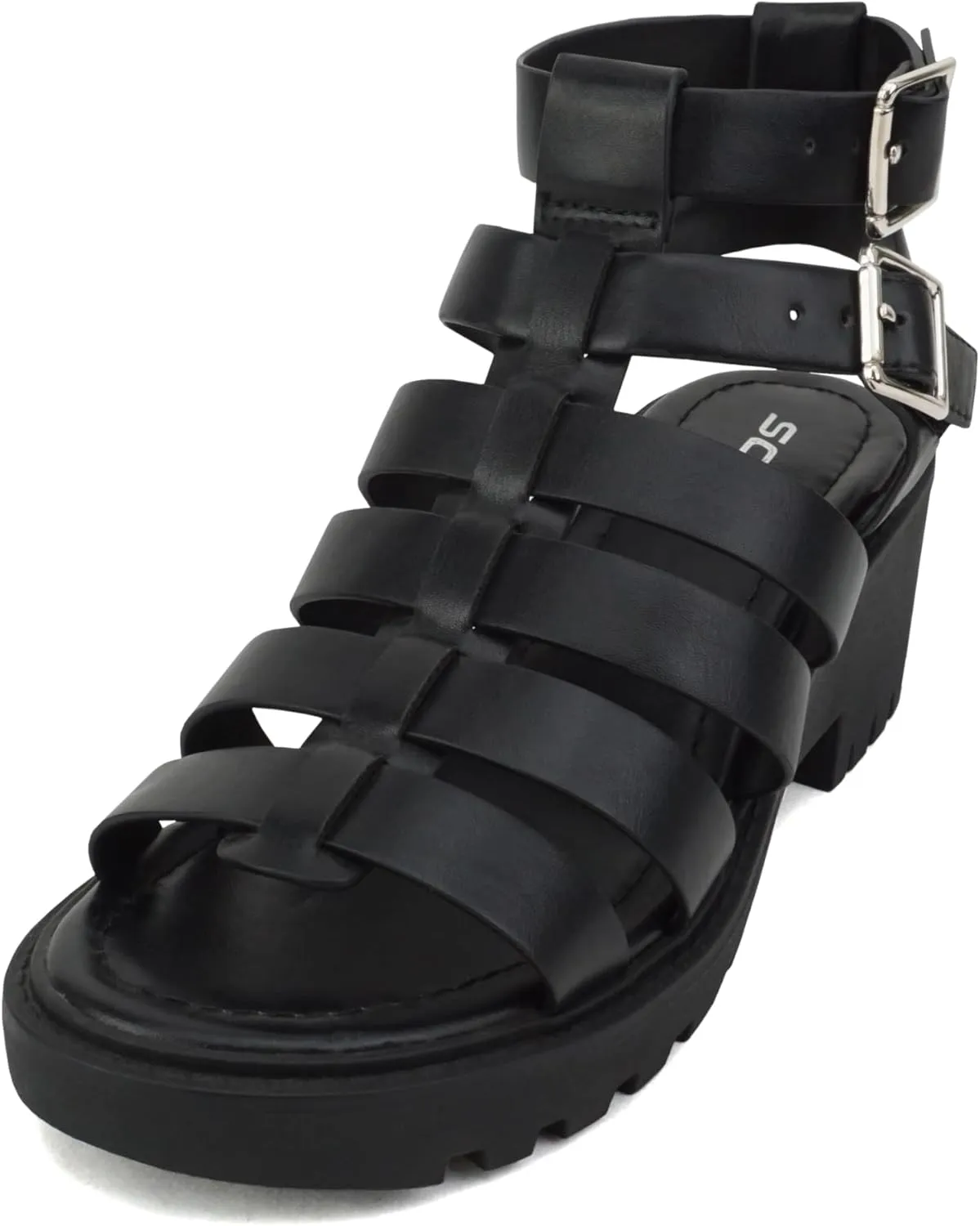 Soda Rebirth ~ Women Open Toe Fisherman Multi Strap Buckle Lug Sole Low Block Heeled Sandals