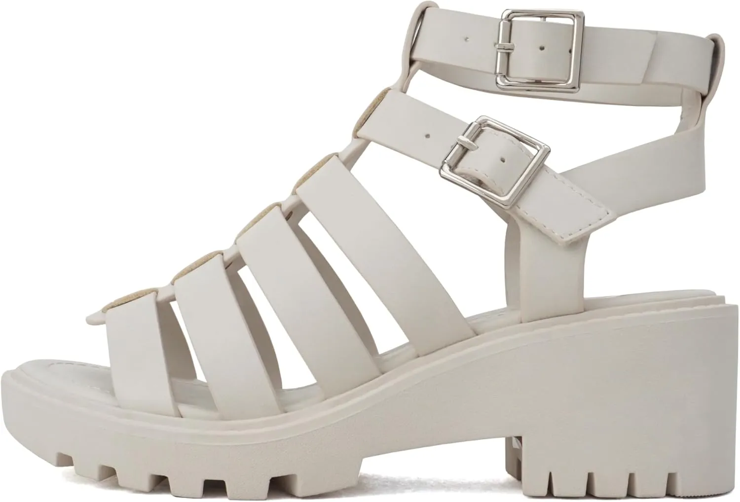 Soda Rebirth ~ Women Open Toe Fisherman Multi Strap Buckle Lug Sole Low Block Heeled Sandals