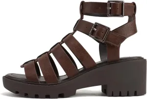 Soda Rebirth ~ Women Open Toe Fisherman Multi Strap Buckle Lug Sole Low Block Heeled Sandals