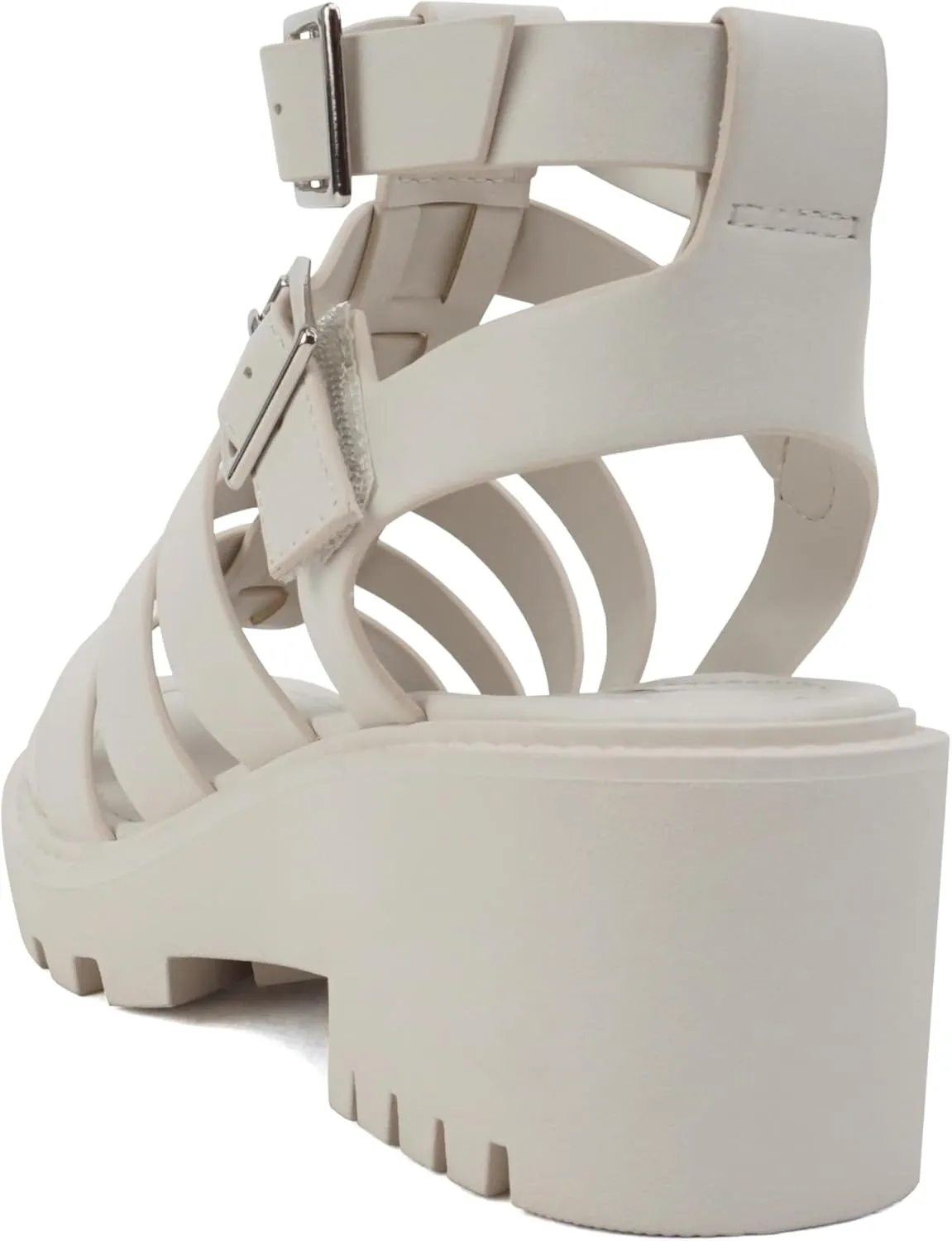 Soda Rebirth ~ Women Open Toe Fisherman Multi Strap Buckle Lug Sole Low Block Heeled Sandals
