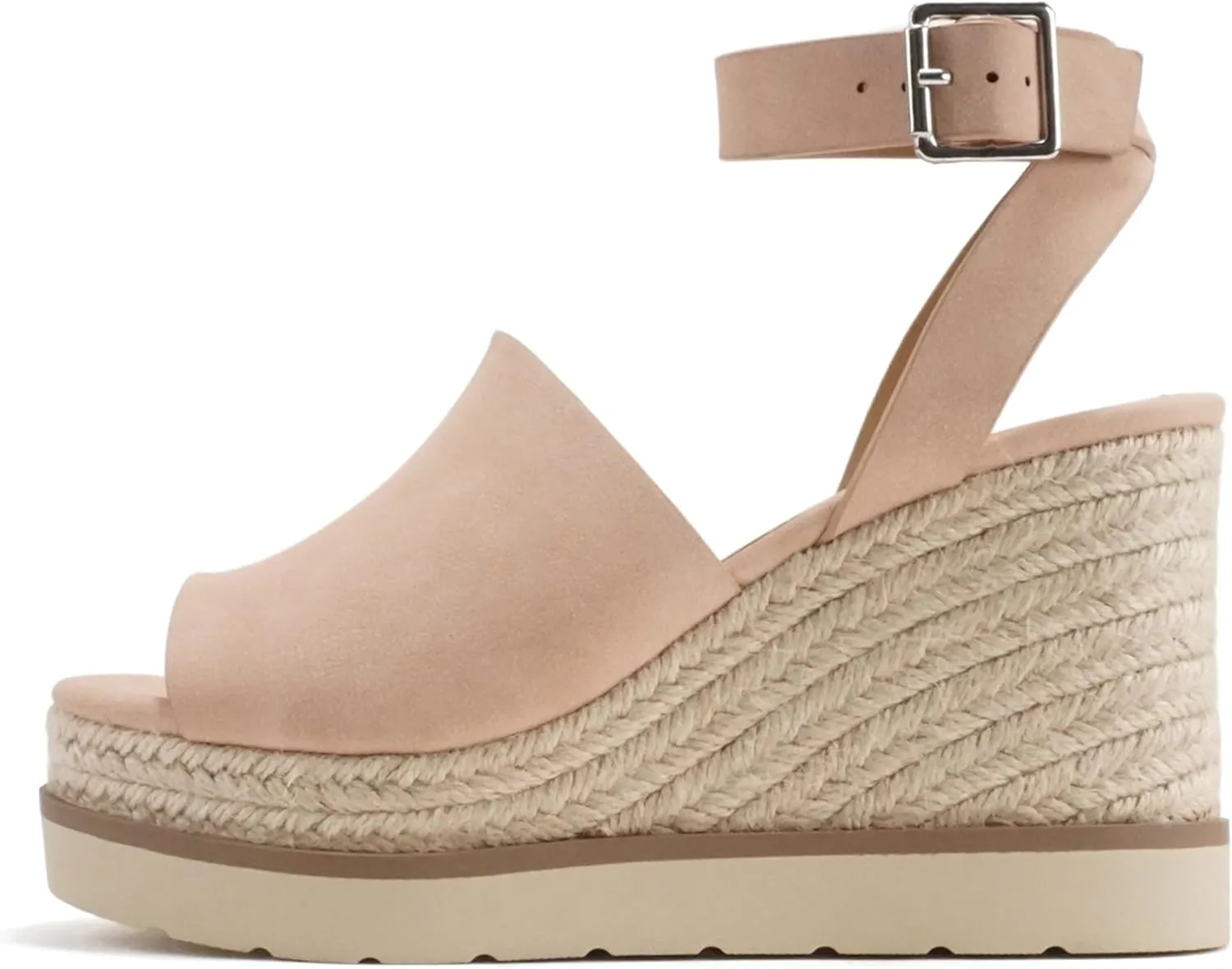 Soda Stella ~ Women Square Peep Toe Single Band Platform Espadrille Wedge Sandals with Adjustable Ankle Strap