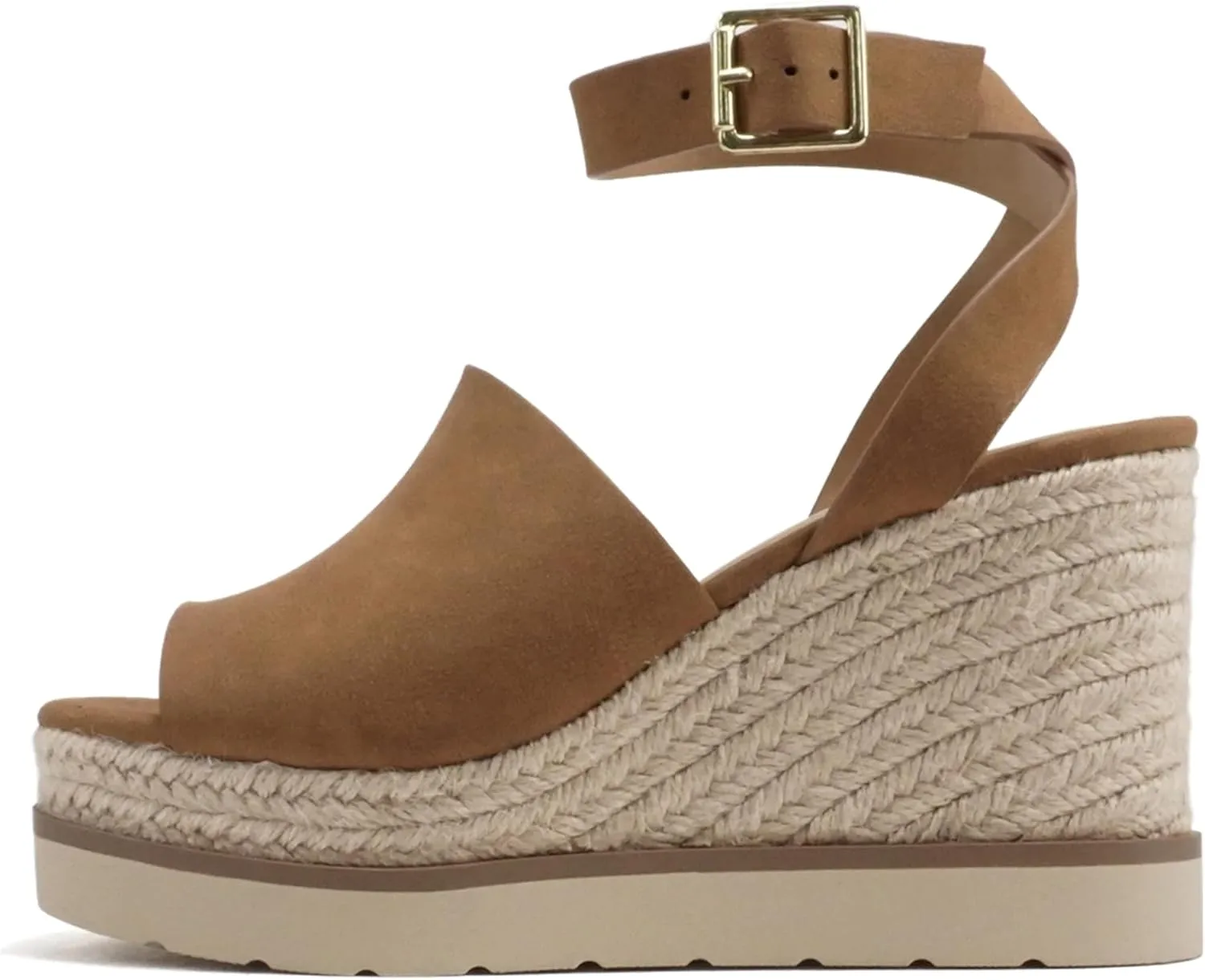 Soda Stella ~ Women Square Peep Toe Single Band Platform Espadrille Wedge Sandals with Adjustable Ankle Strap
