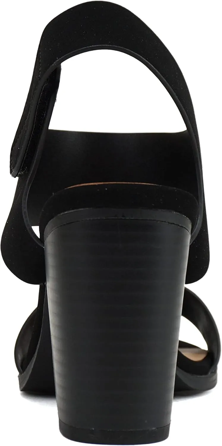 SODA Topshoeave Wait Womens Open Toe Chunky Heel Ankle Strap Shoes Block High Heel Dress Sandals