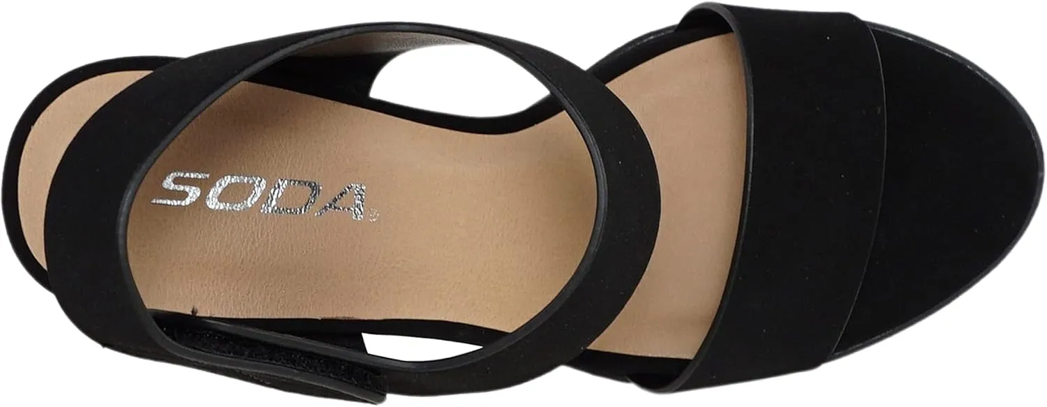 SODA Topshoeave Wait Womens Open Toe Chunky Heel Ankle Strap Shoes Block High Heel Dress Sandals