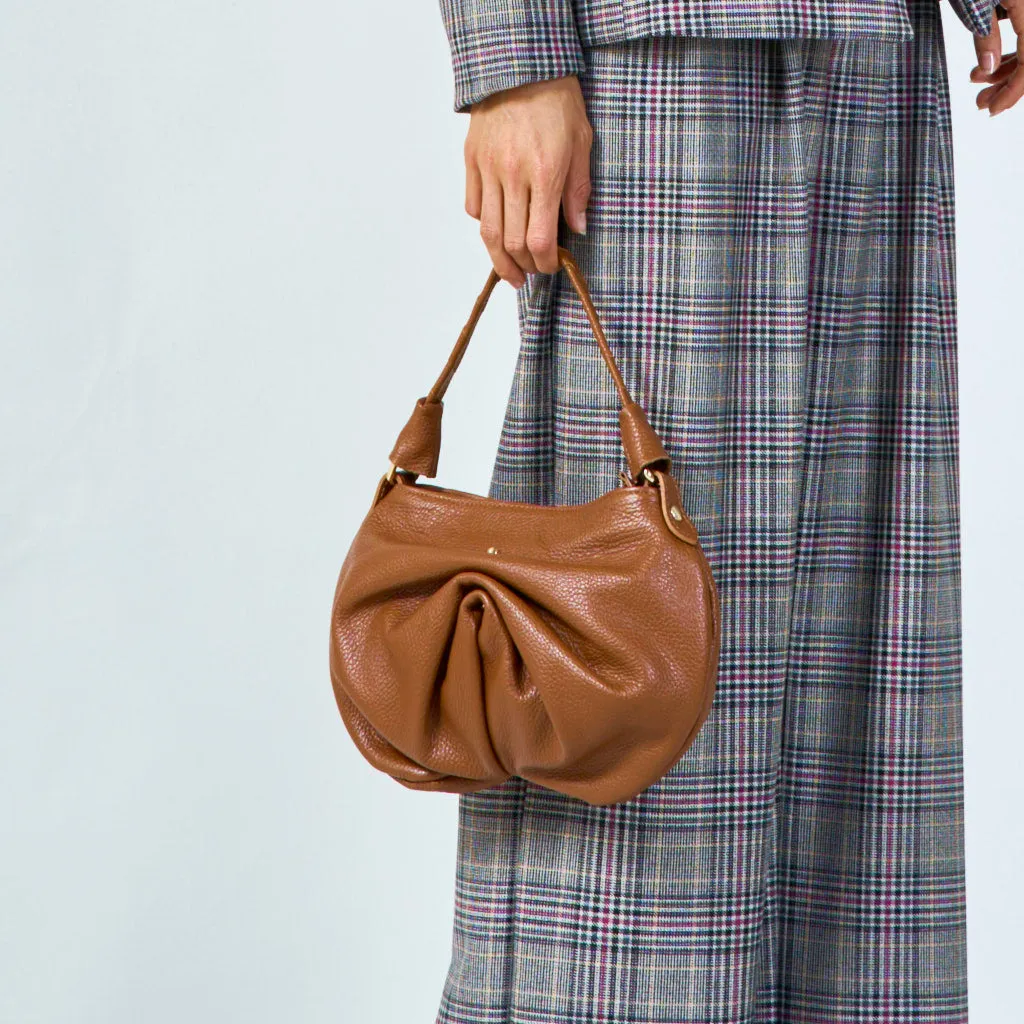 Soft leather pleated shoulder bag wholesale