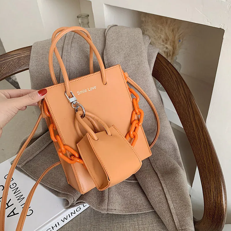 Sohiwoo 2Pcs Trendy Mini Handbag Set Solid Color Crossbody Bag Top Handle Purse