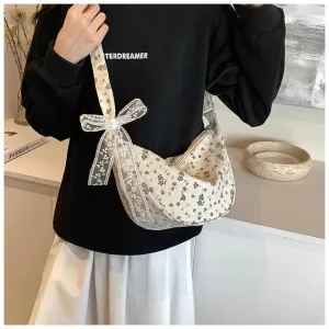 Sohiwoo Bow Tie Shoulder Bag for Women Fashion Korean Style Flower Messenger Bag Casual Versatile High Capacity Aesthetic Bags