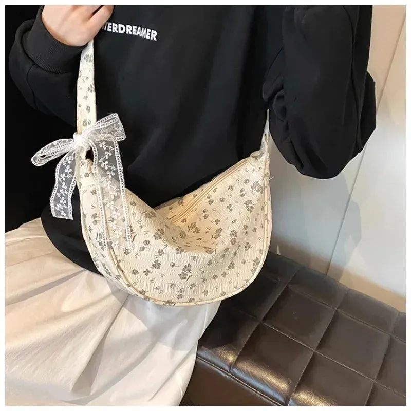Sohiwoo Bow Tie Shoulder Bag for Women Fashion Korean Style Flower Messenger Bag Casual Versatile High Capacity Aesthetic Bags