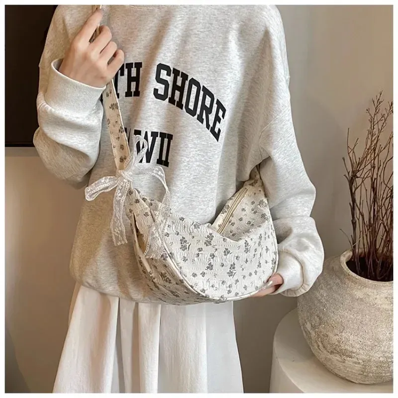 Sohiwoo Bow Tie Shoulder Bag for Women Fashion Korean Style Flower Messenger Bag Casual Versatile High Capacity Aesthetic Bags