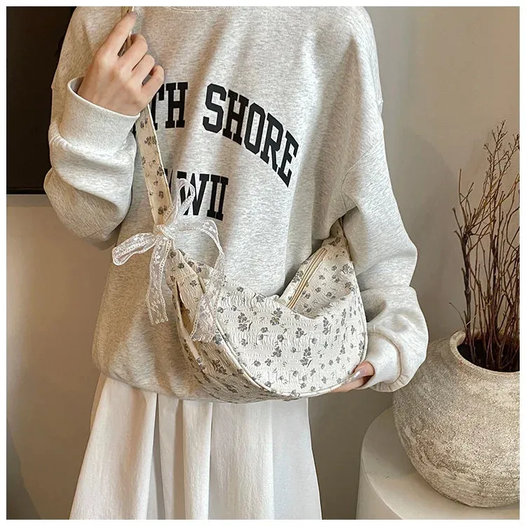 Sohiwoo Bow Tie Shoulder Bag for Women Fashion Korean Style Flower Messenger Bag Casual Versatile High Capacity Aesthetic Bags