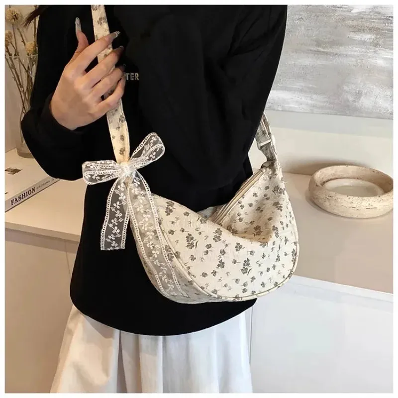Sohiwoo Bow Tie Shoulder Bag for Women Fashion Korean Style Flower Messenger Bag Casual Versatile High Capacity Aesthetic Bags