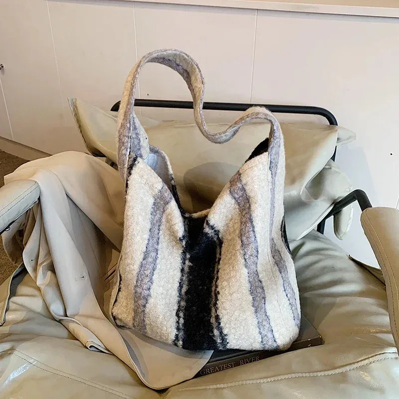 Sohiwoo Flannel Solid Zipper Simple Shoulder Bags Versatile Commuting Bags for Women 2025 High Quality Large Capacity Women's Handbags