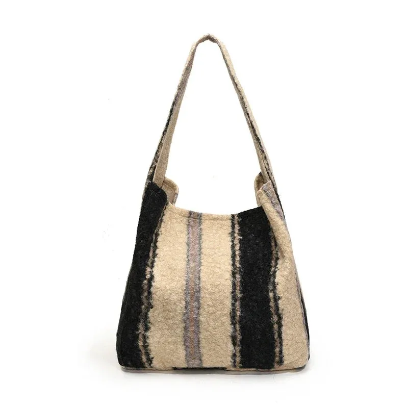 Sohiwoo Flannel Solid Zipper Simple Shoulder Bags Versatile Commuting Bags for Women 2025 High Quality Large Capacity Women's Handbags