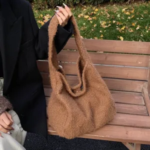 Sohiwoo Flannel Solid Zipper Simple Shoulder Bags Versatile Commuting Bags for Women 2025 High Quality Large Capacity Women's Handbags