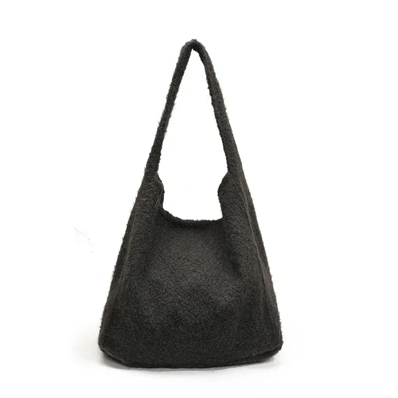Sohiwoo Flannel Solid Zipper Simple Shoulder Bags Versatile Commuting Bags for Women 2025 High Quality Large Capacity Women's Handbags