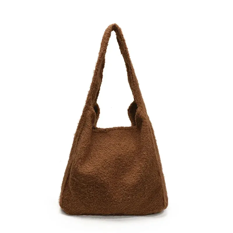 Sohiwoo Flannel Solid Zipper Simple Shoulder Bags Versatile Commuting Bags for Women 2025 High Quality Large Capacity Women's Handbags