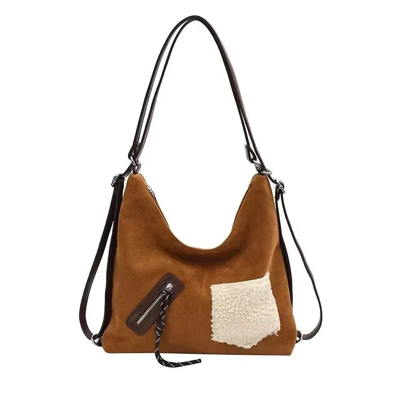 Sohiwoo Leisure Commuting Retro Large Capacity Suede Women's Shoulder Bag 2024 High Quality Youth Fashion Commute Versatile Tote Bags
