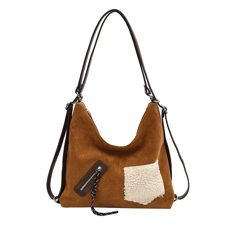 Sohiwoo Leisure Commuting Retro Large Capacity Suede Women's Shoulder Bag 2024 High Quality Youth Fashion Commute Versatile Tote Bags